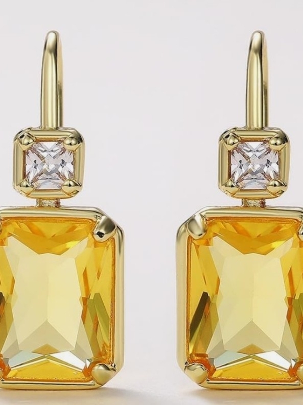 Gold-Plated Yellow Crystal Drop Earrings - Women Jewelry